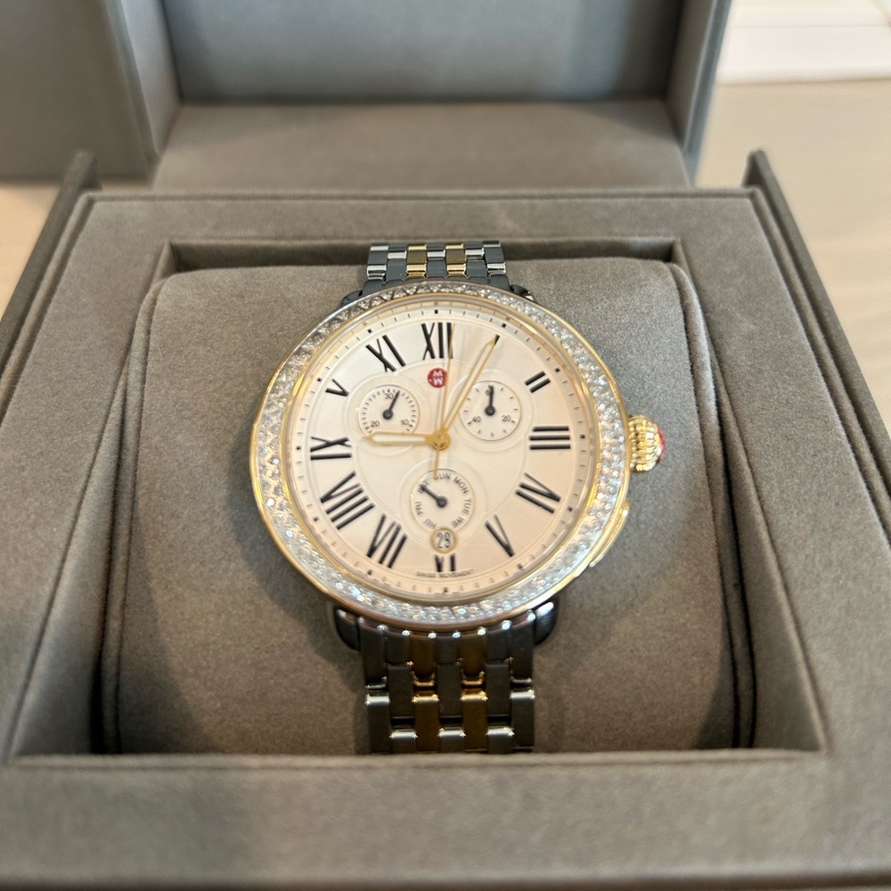Michele Serein 40 mm Silver/Gold Diamond Stainless Steel Women's Wristwatch